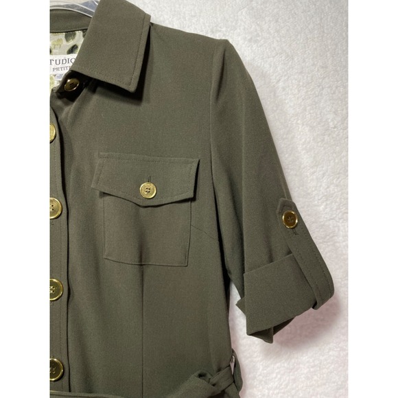 Studio I Petite Womens size 4P Short Sleeve Tie West Dress Gold Tone Buttons - Picture 3 of 10